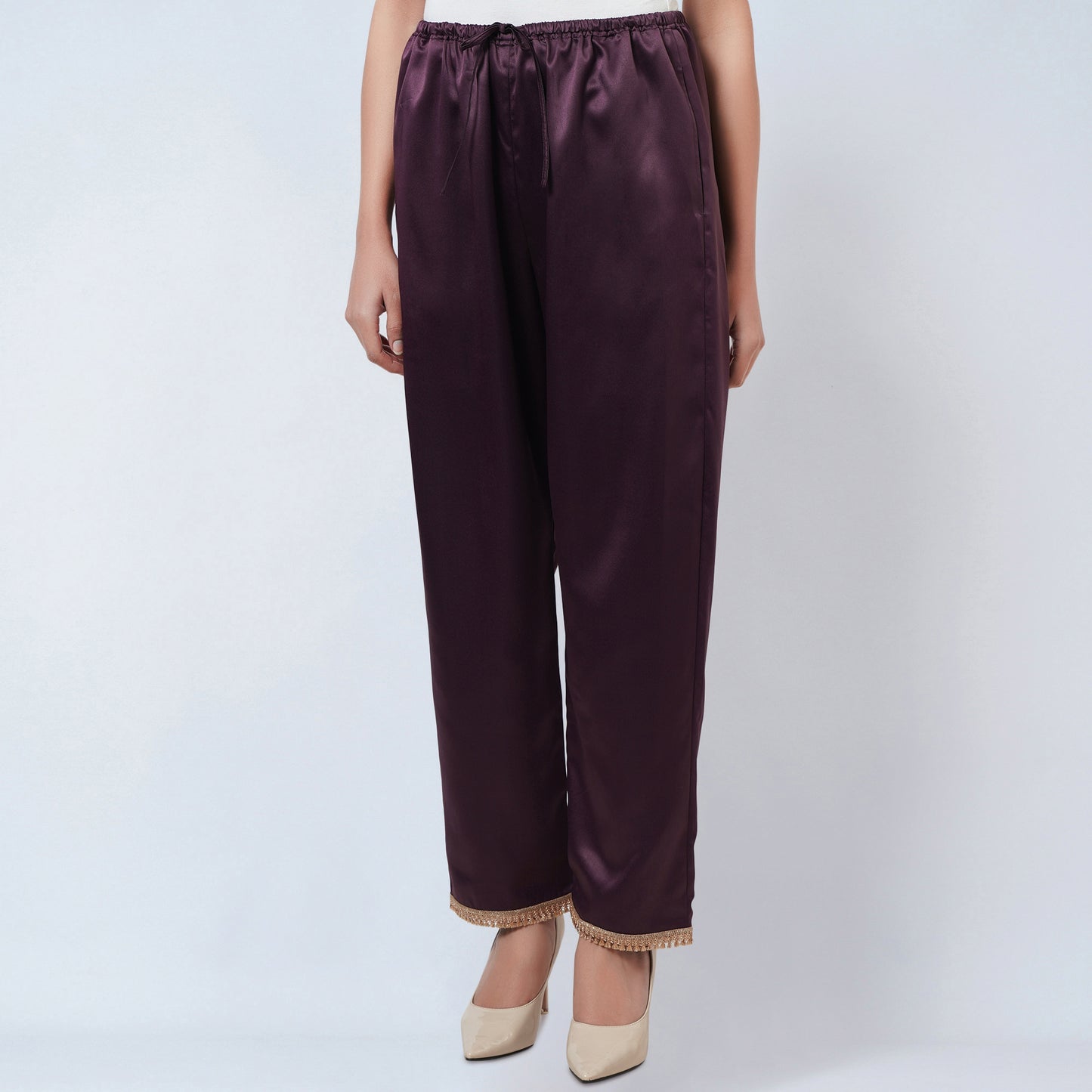 Purple Asymmetrical Pleated Kaftan and Straight Pants Set