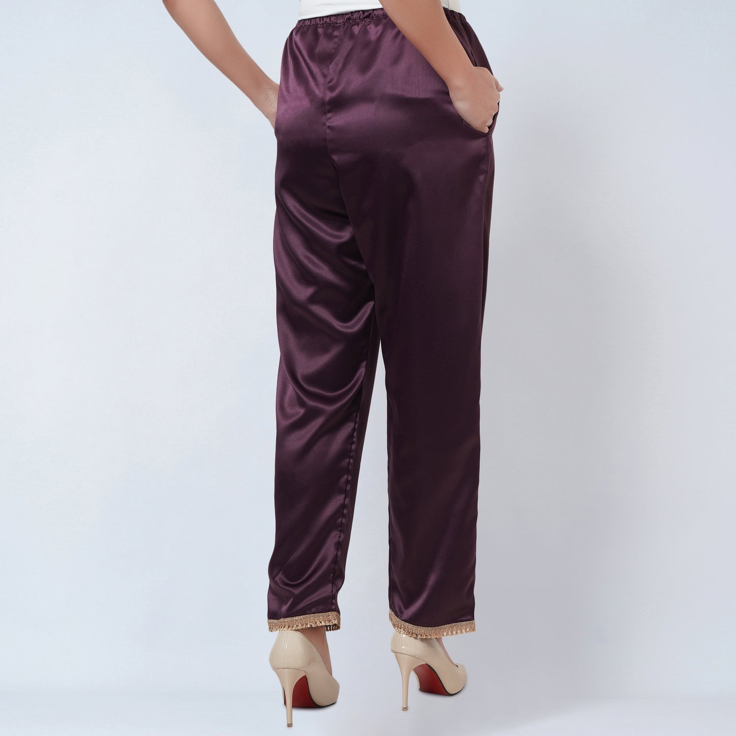 Purple Asymmetrical Pleated Kaftan and Straight Pants Set