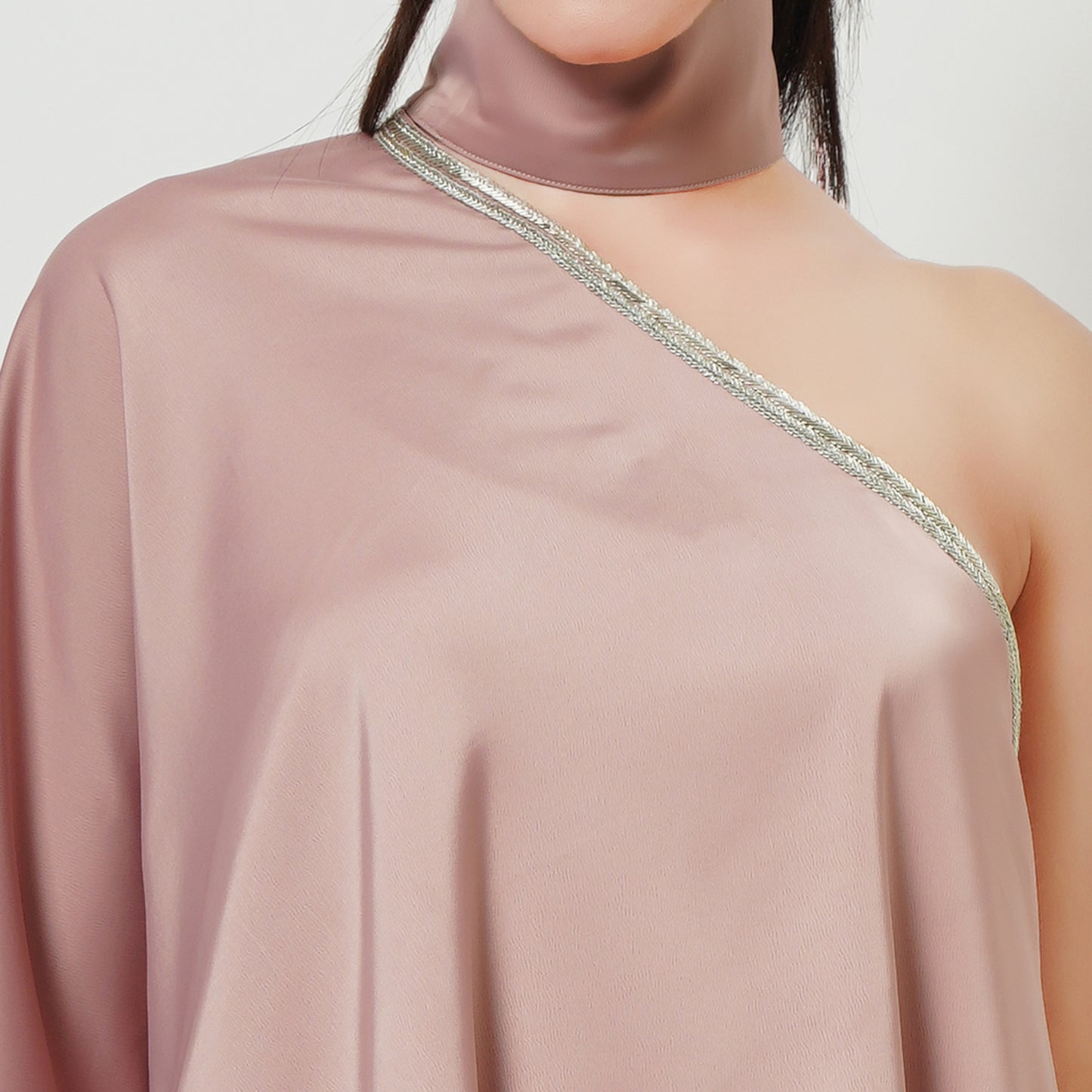 Powder Pink One-Shoulder Asymmetric Tunic and Wide Leg Pants