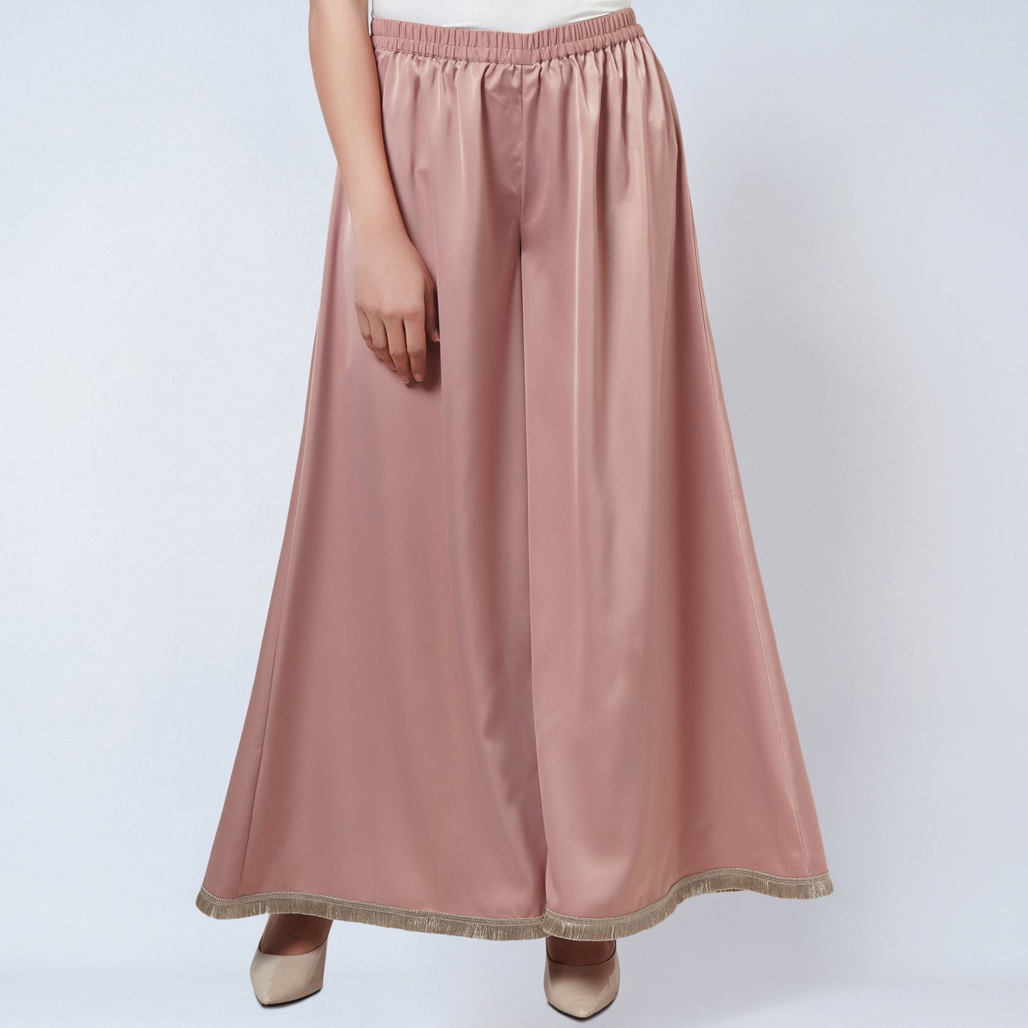 Powder Pink One-Shoulder Asymmetric Tunic and Wide Leg Pants