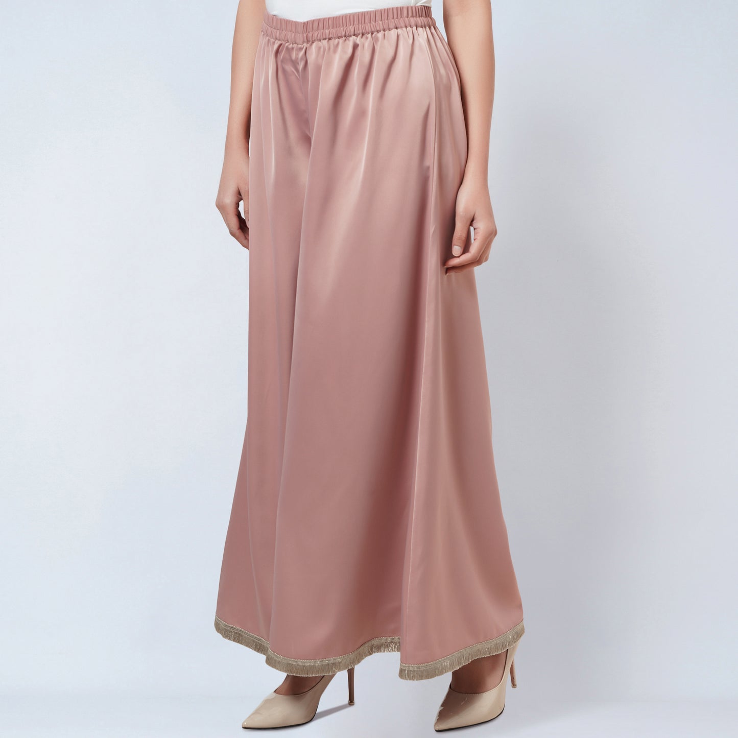 Powder Pink One-Shoulder Asymmetric Tunic and Wide Leg Pants