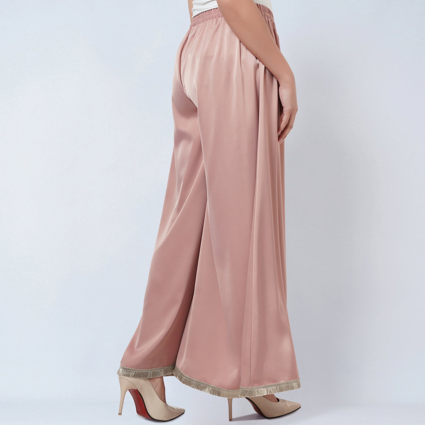 Powder Pink One-Shoulder Asymmetric Tunic and Wide Leg Pants