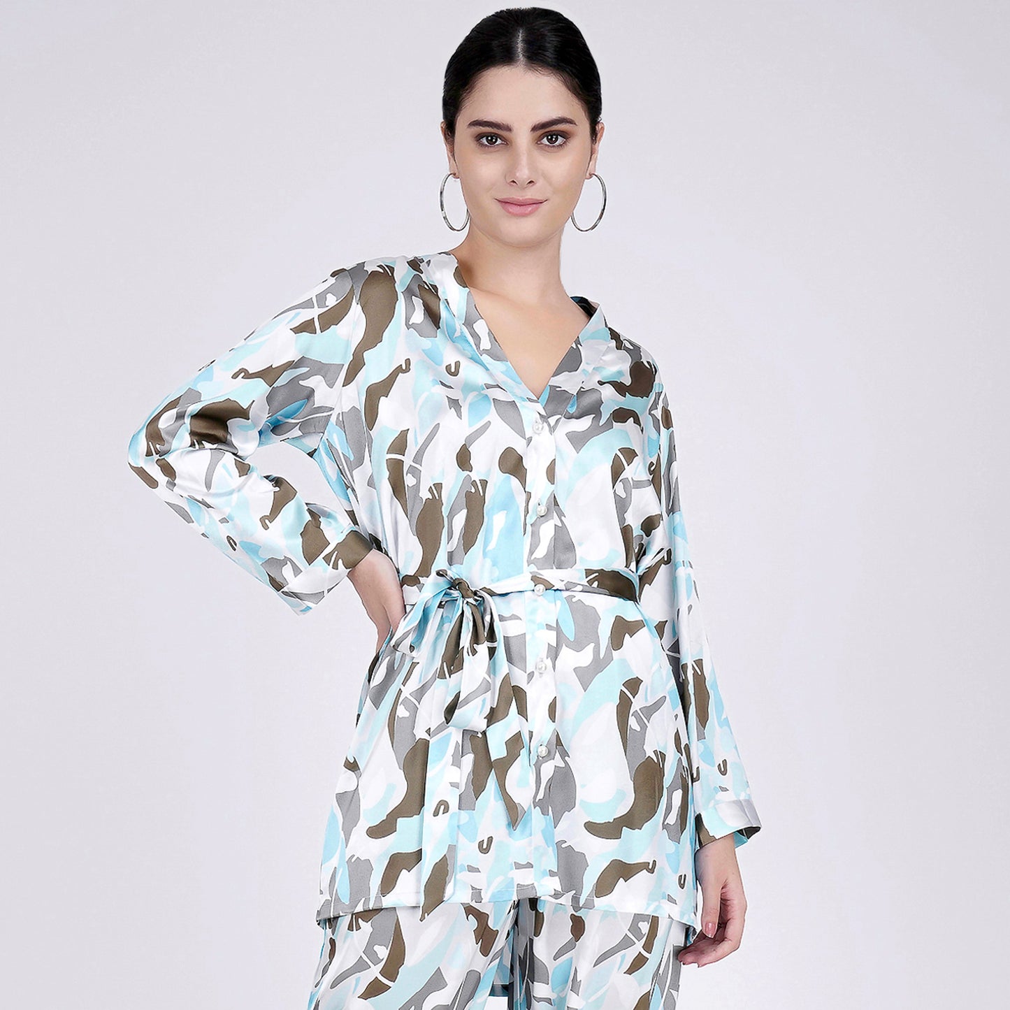 Aqua Abstract Camouflage Printed Shirt
