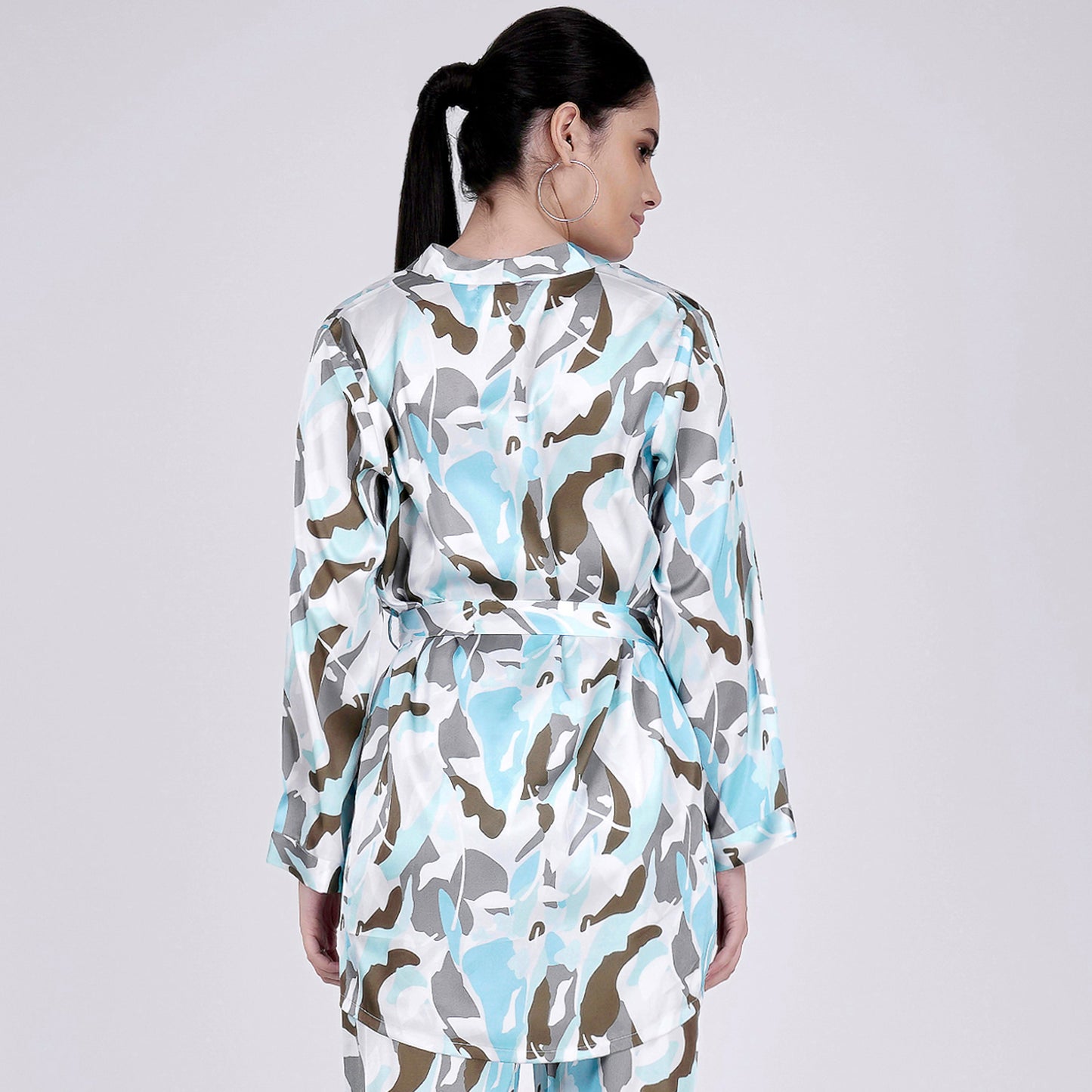 Aqua Abstract Camouflage Printed Shirt