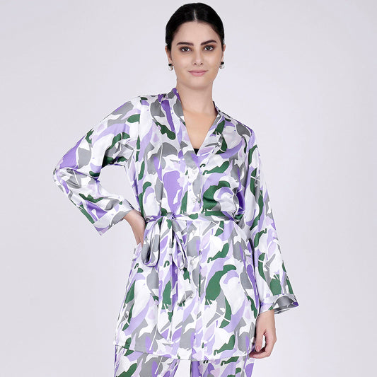 Purple Abstract Camouflage Printed Shirt