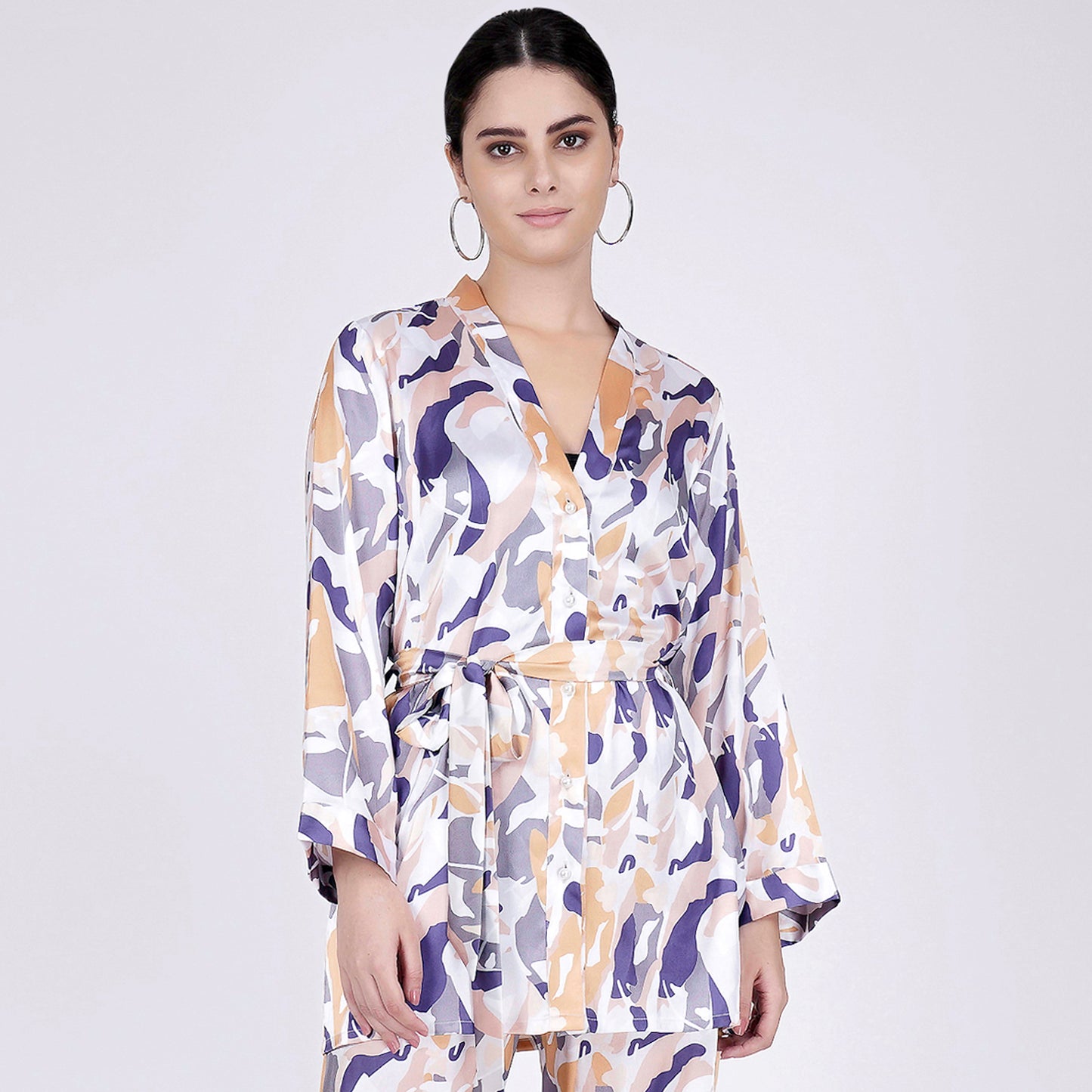Tan Abstract Camouflage Printed Shirt