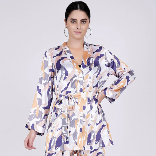 Tan Abstract Camouflage Printed Shirt