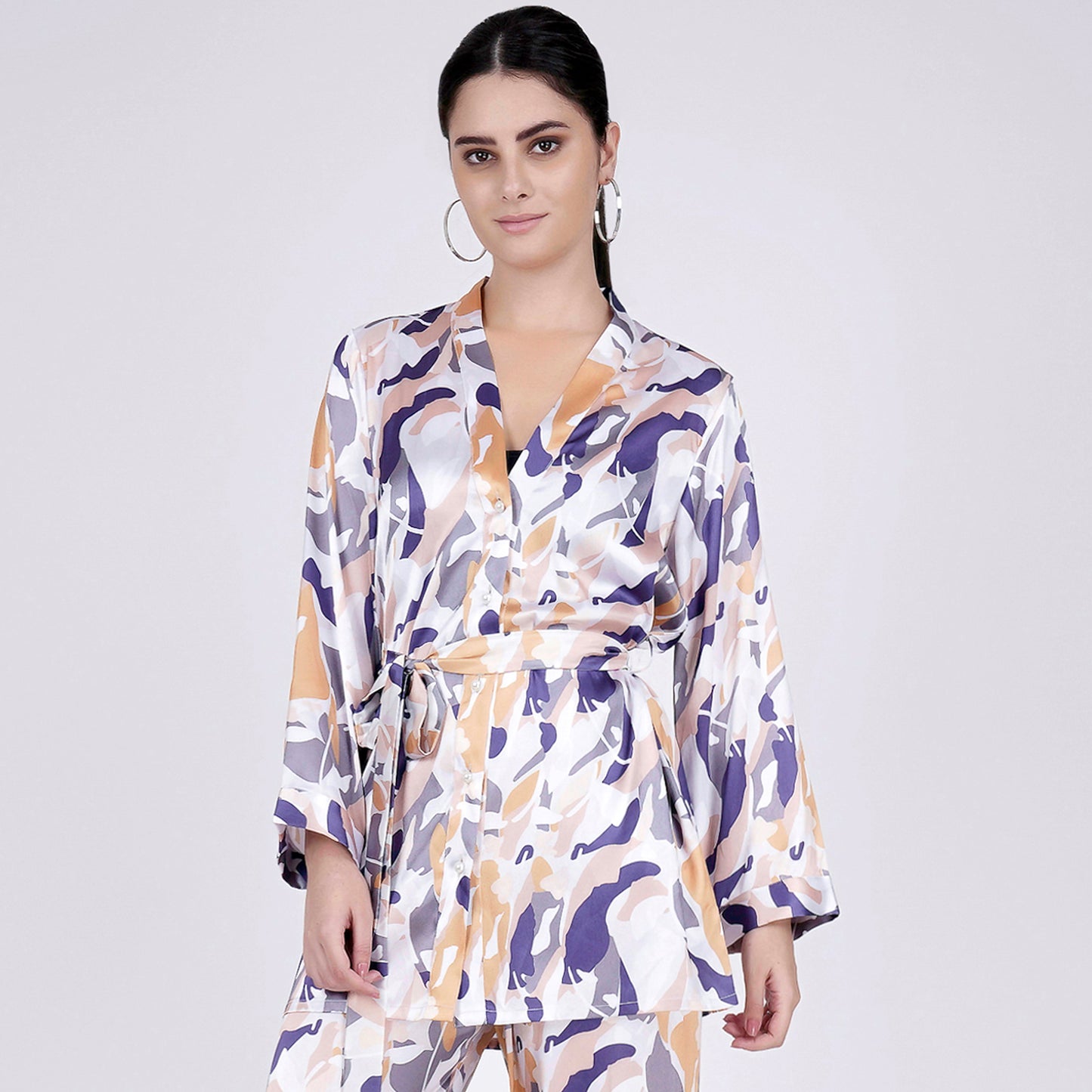 Tan Abstract Camouflage Printed Shirt