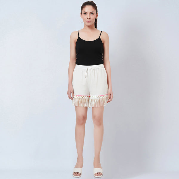 White Shorts for Women – Rayon Flax | First Resort by Ramola Bachchan