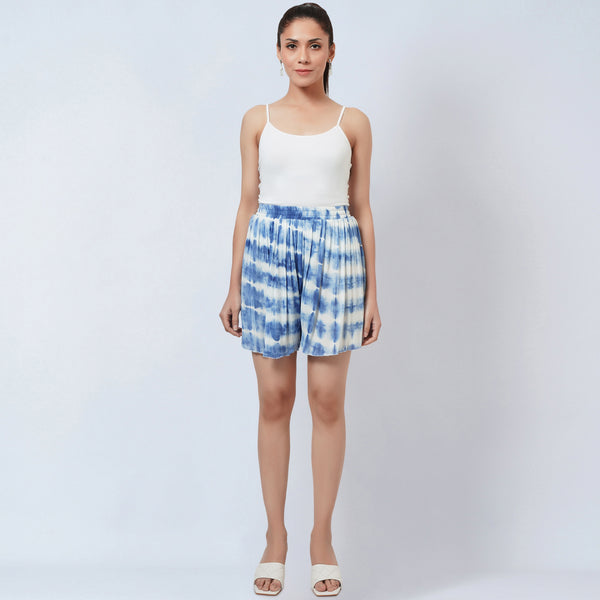 Blue Tie And Dye Print Shorts for Women – Viscose Rayon | First Resort by Ramola Bachchan