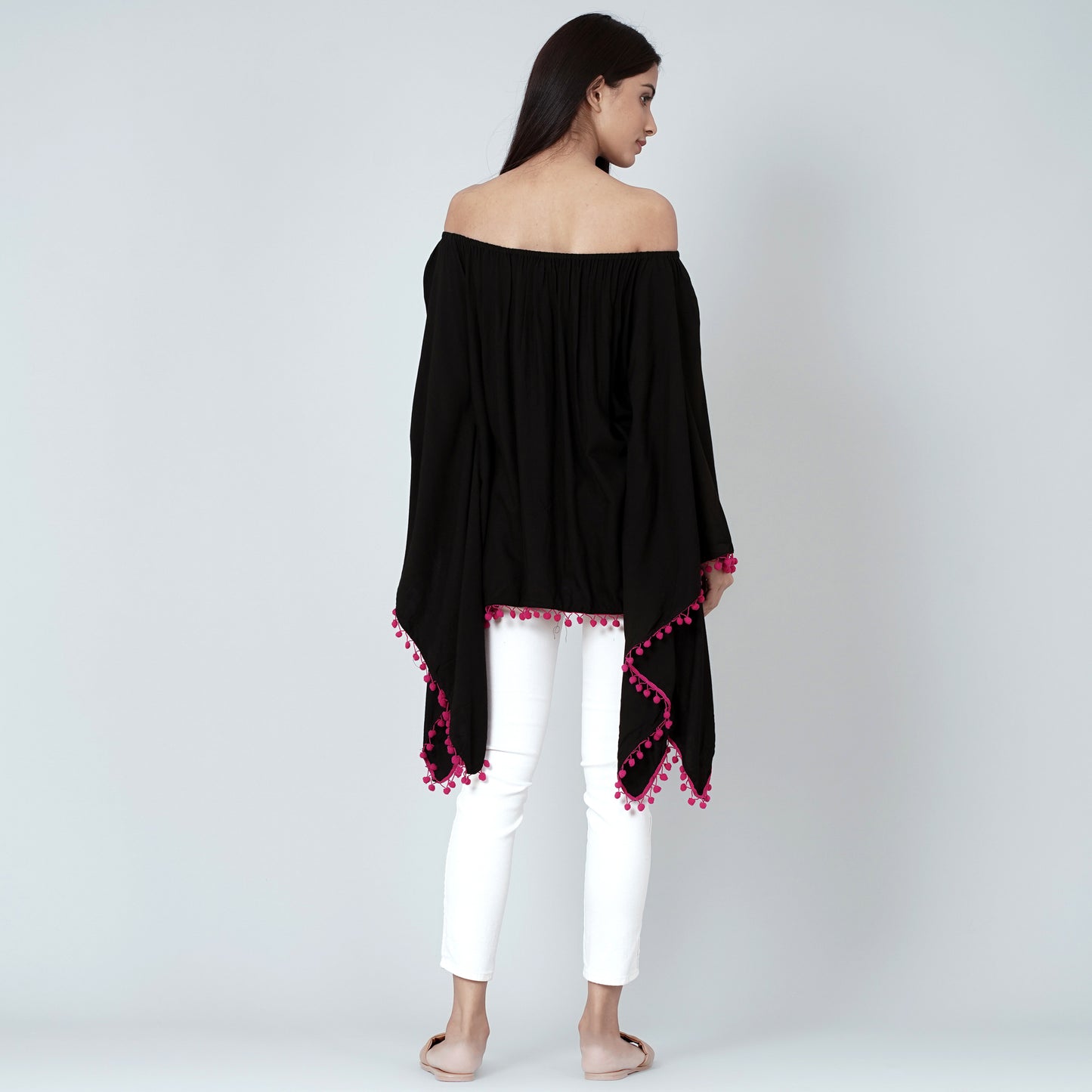 Black Pom Pom Poncho