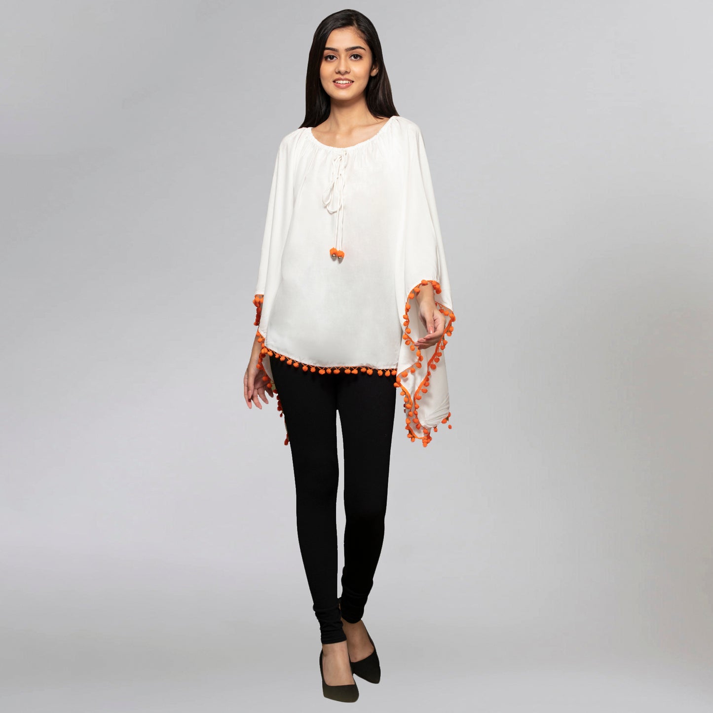 White Pom Pom Poncho