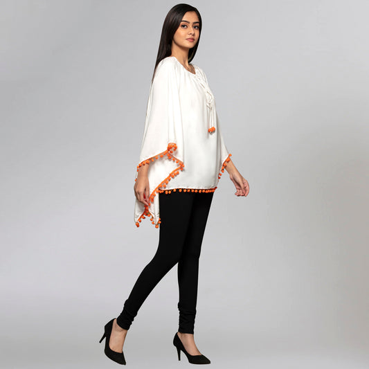 White Pom Pom Poncho