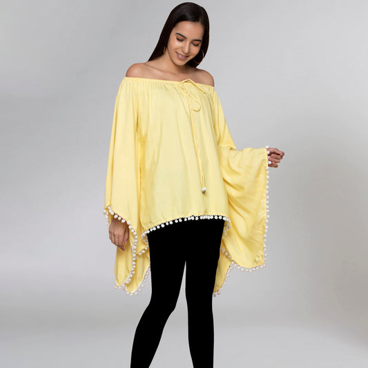 Yellow Pom Pom Poncho