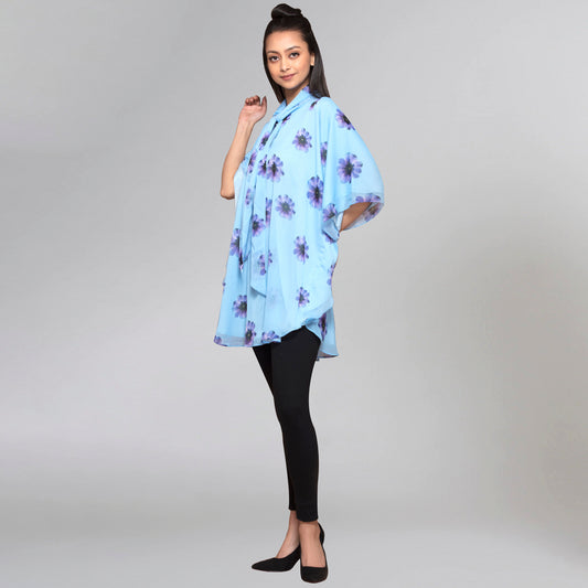 Blue Floral Bow-Tie Top