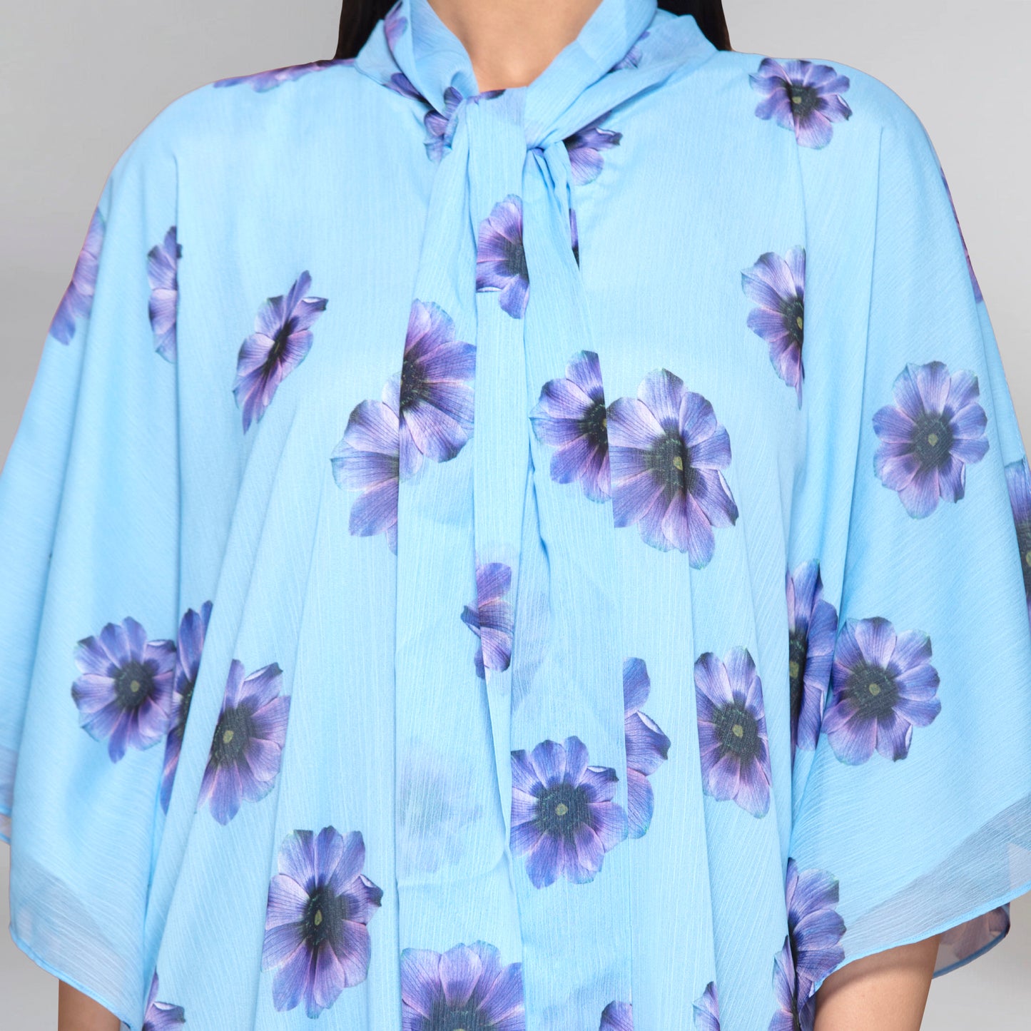 Blue Floral Bow-Tie Top