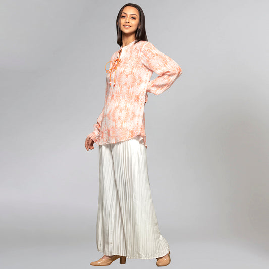 Light Peach Animal Print Lace-Up Top