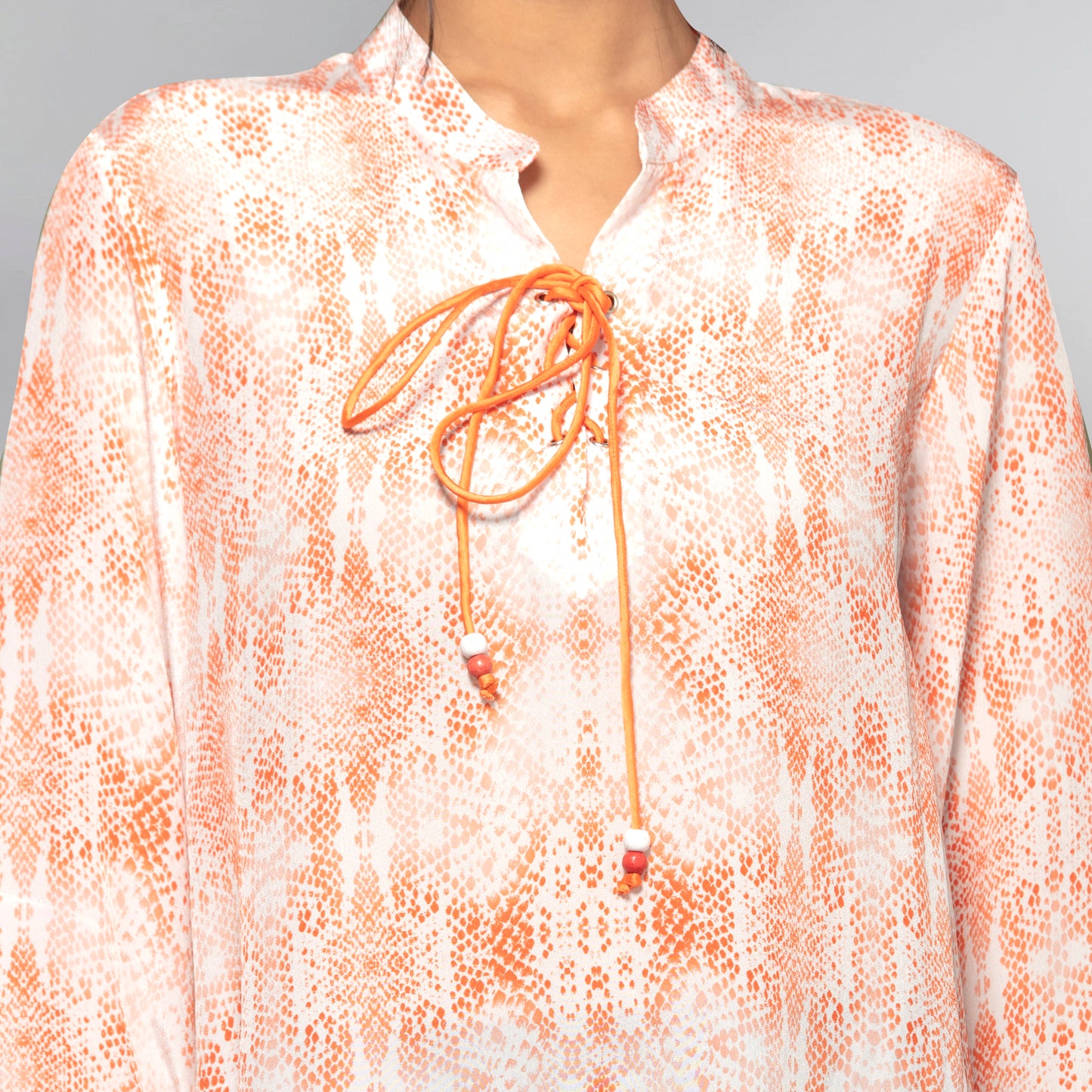 Light Peach Animal Print Lace-Up Top