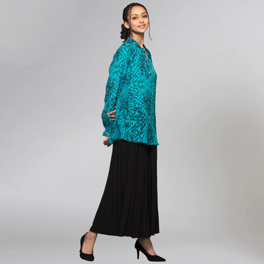 Dark Green Animal Print Lace-Up Top