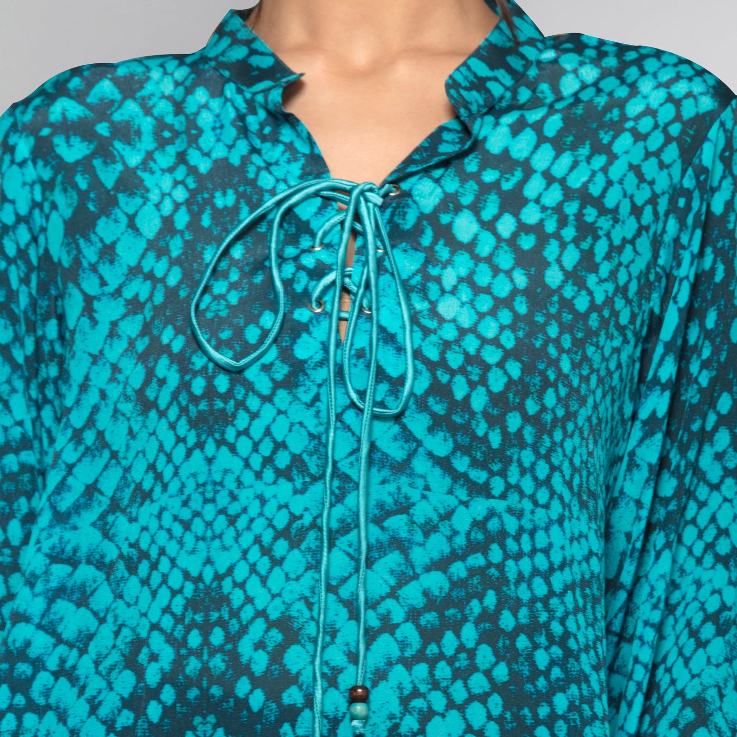 Dark Green Animal Print Lace-Up Top