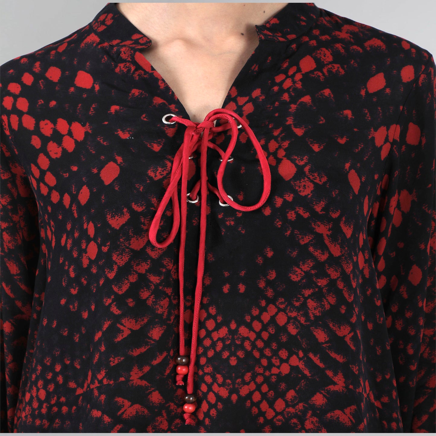 Dark Red Animal Print Lace-Up Top