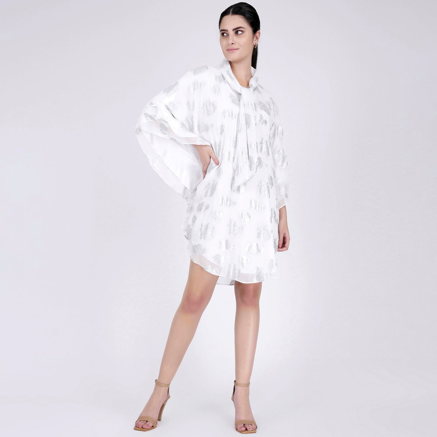 White and Silver Lurex Top