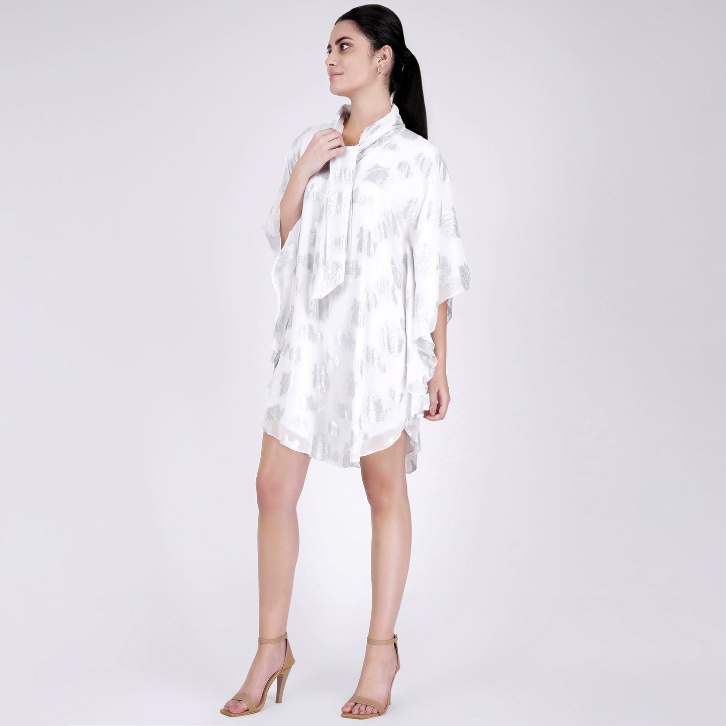 White and Silver Lurex Top