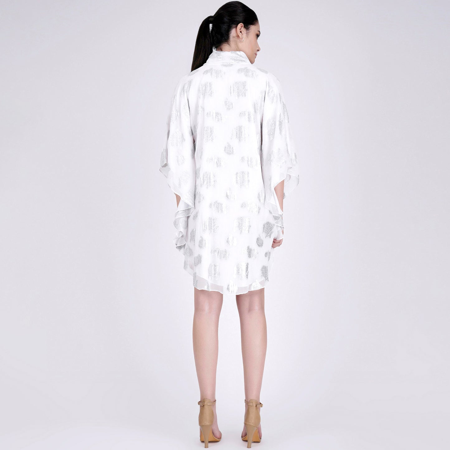 White and Silver Lurex Top