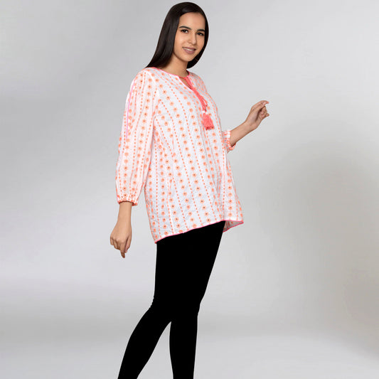 Neon Orange Eyelet Top