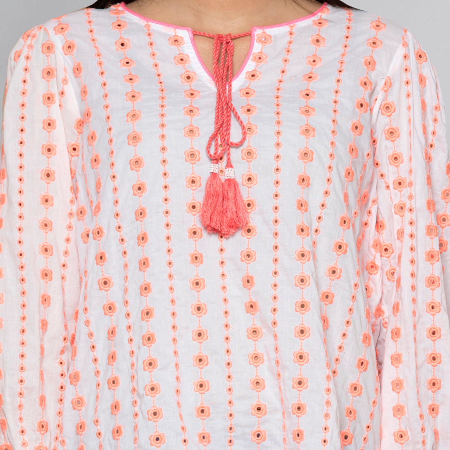 Neon Orange Eyelet Top