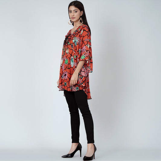 Orange Jewel Print Top