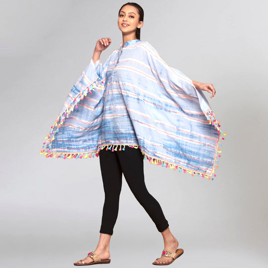 Blue Mandarin Collar Top