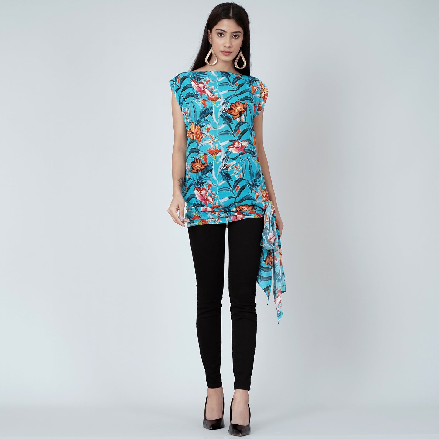 Blue Tropical Print Top