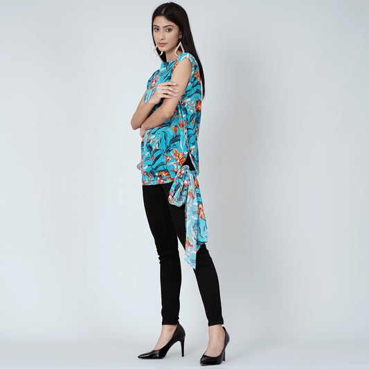 Blue Tropical Print Top