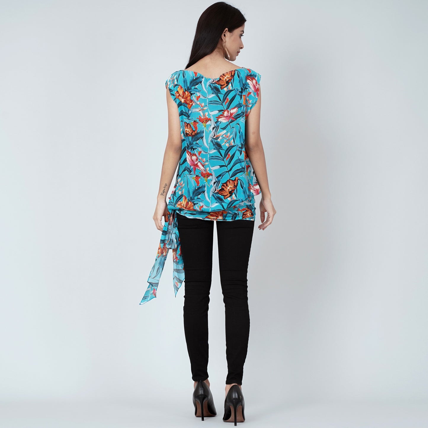 Blue Tropical Print Top