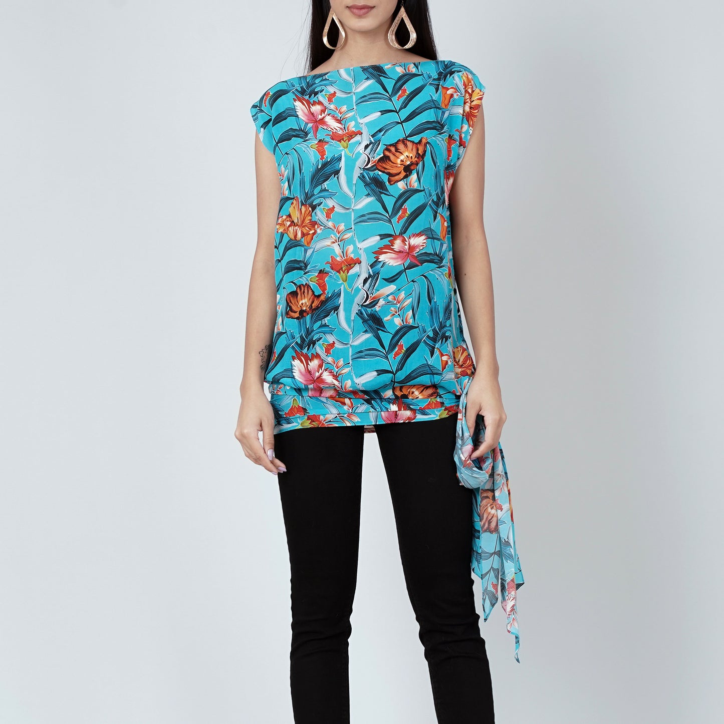 Blue Tropical Print Top