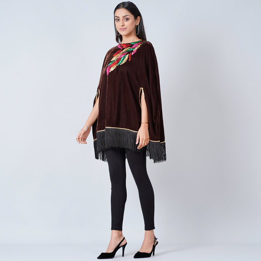 Brown Sequinned Velvet Poncho