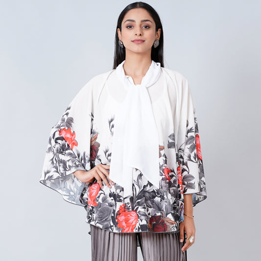 Red and Grey Floral Top