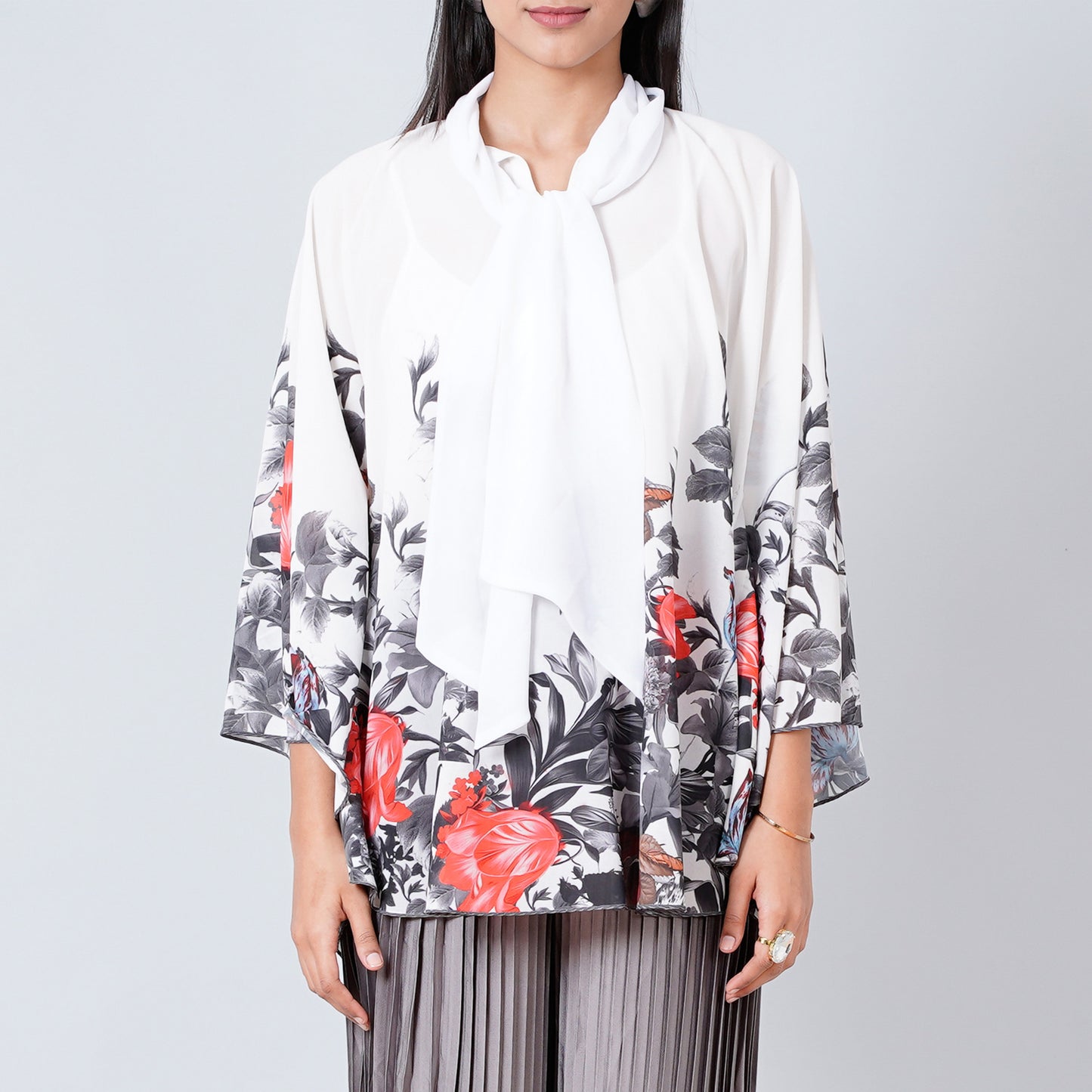 Red and Grey Floral Top