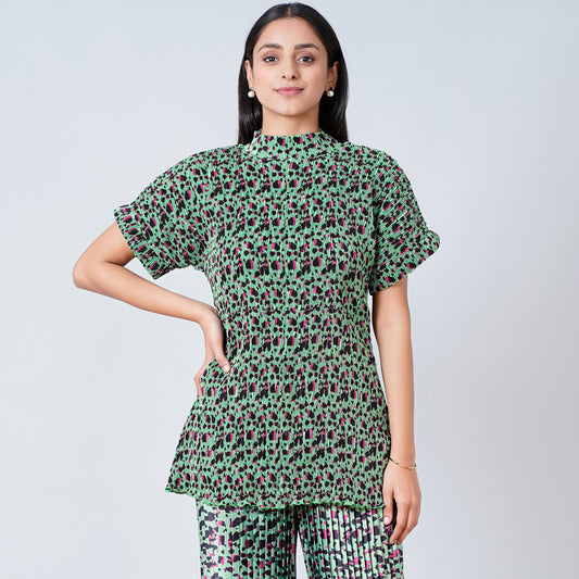 Green Animal Print Top