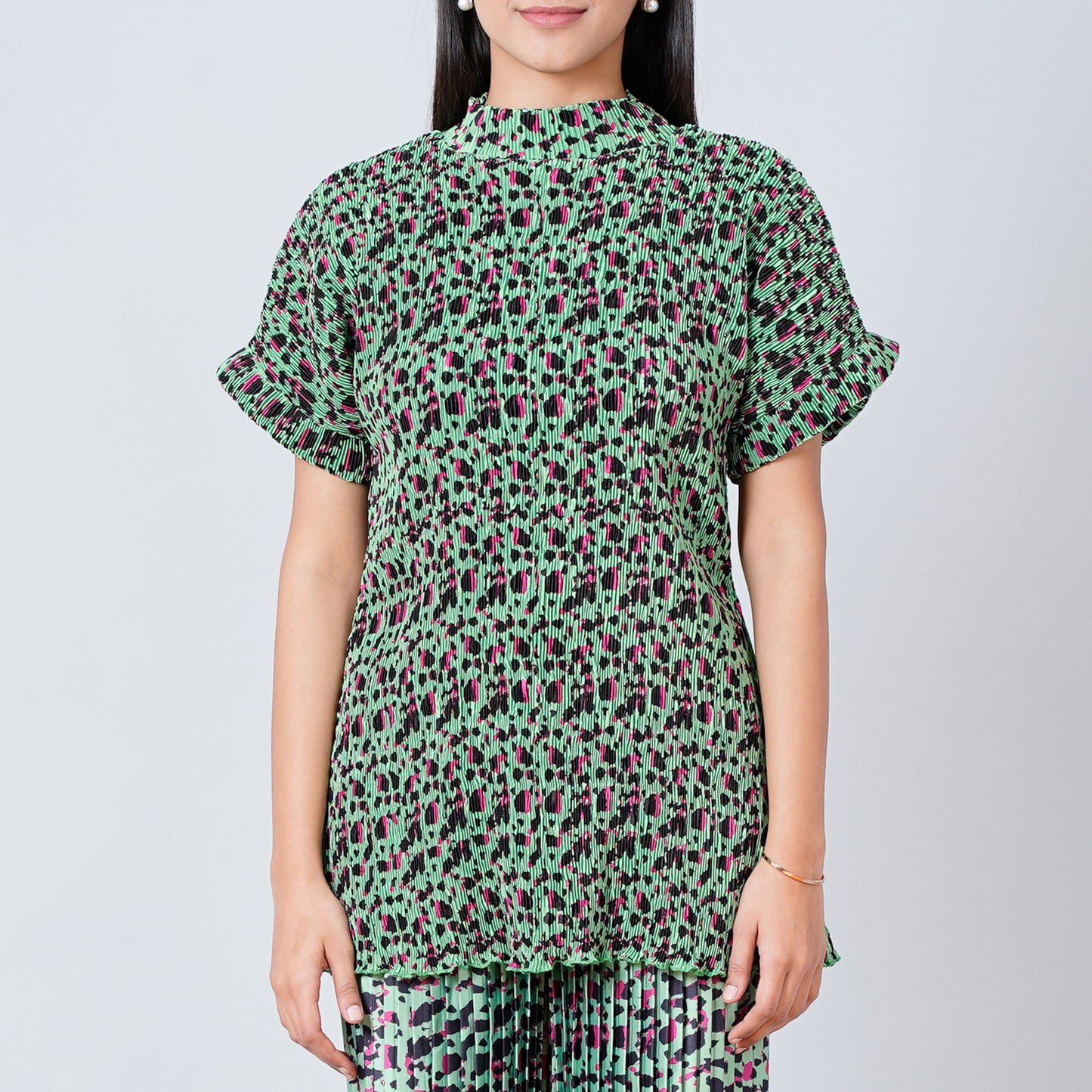 Green Animal Print Top