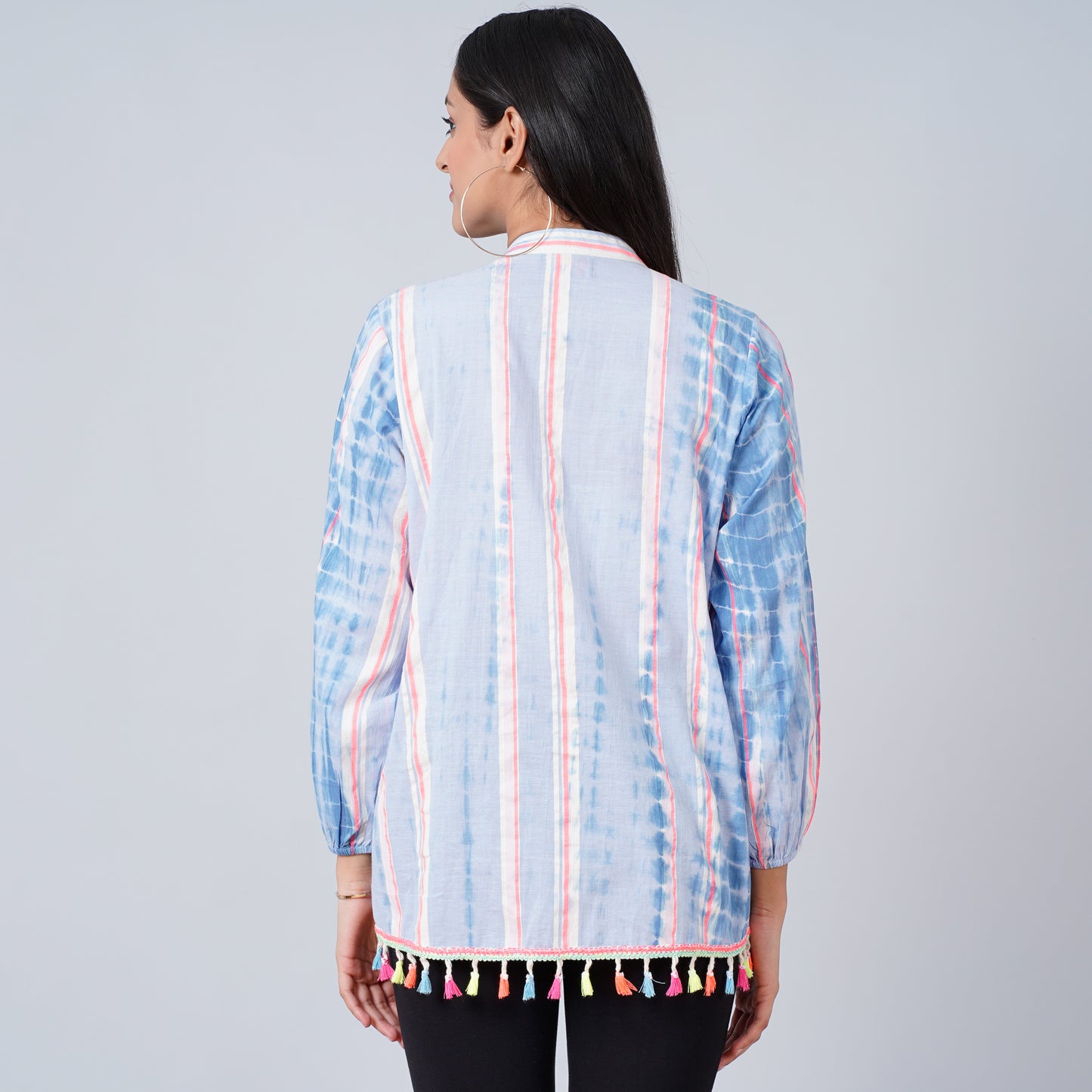 Blue Tie-Dye Blouson Top