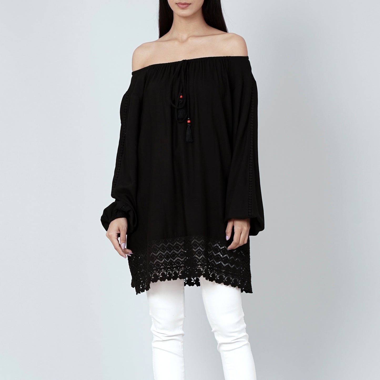 Black Lace Peasant Top