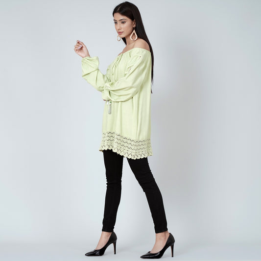 Mint Green Lace Peasant Top