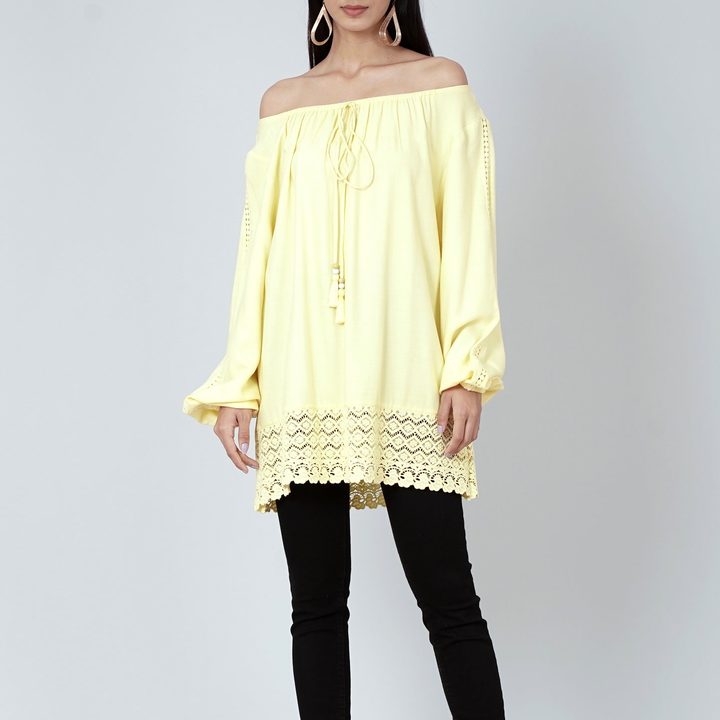 Yellow Lace Peasant Top