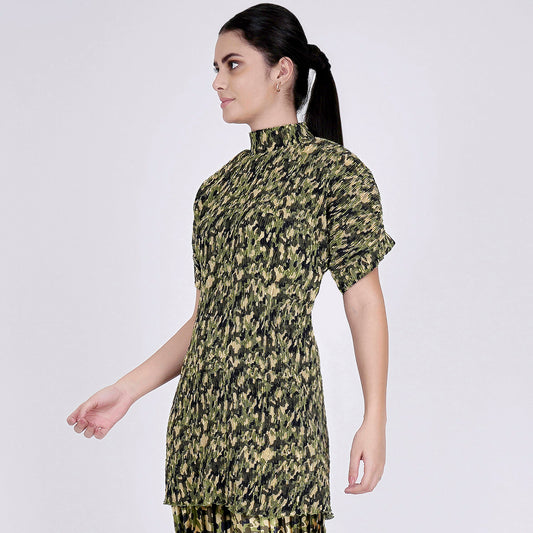 Forest Green Camouflage Print Top