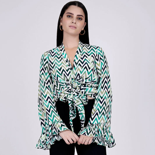 Green and White Chevron Knot Top
