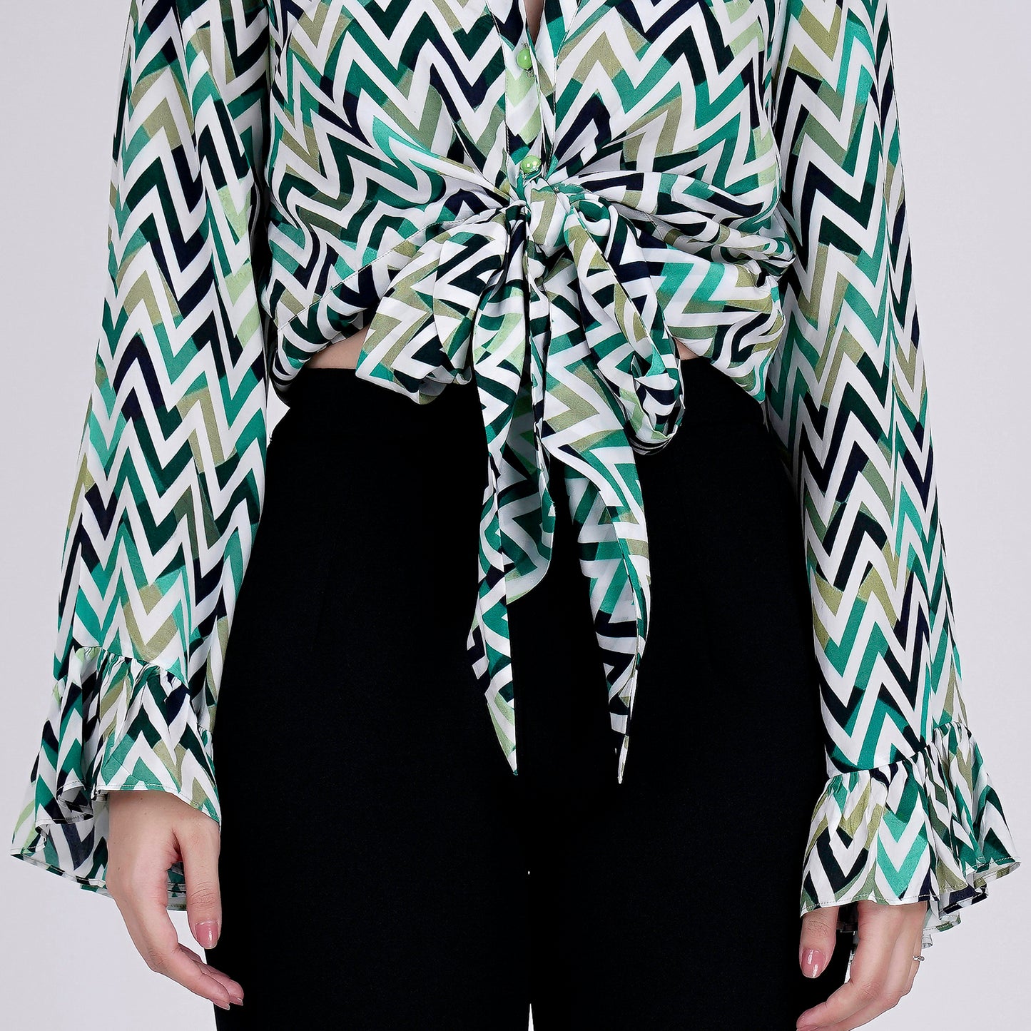 Green and White Chevron Knot Top