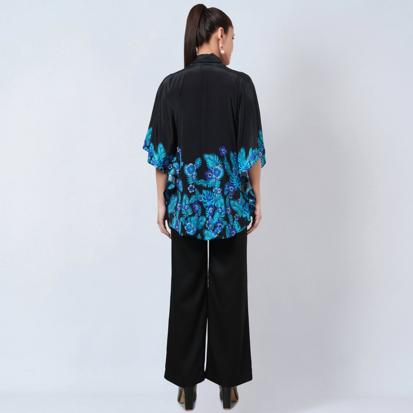 Black and Blue Floral Bow-Tie Top