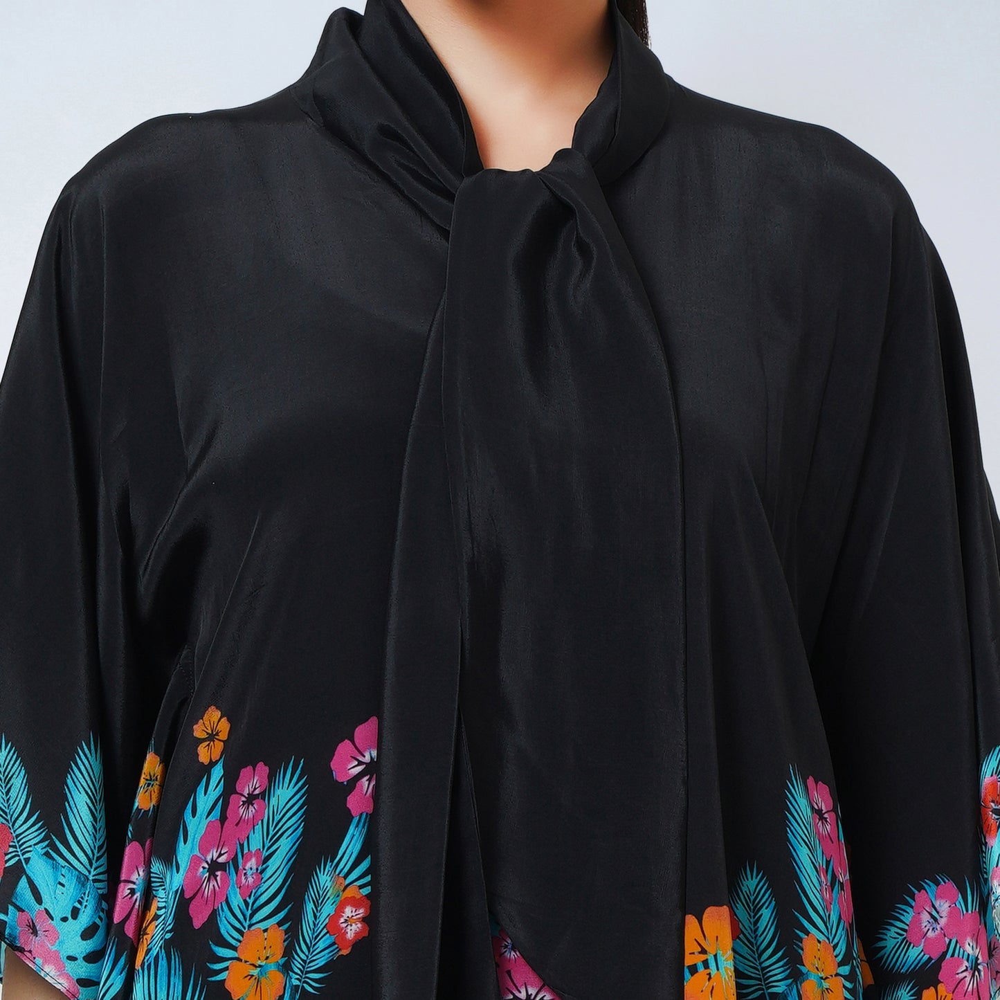 Black and Orange Floral Bow-Tie Top